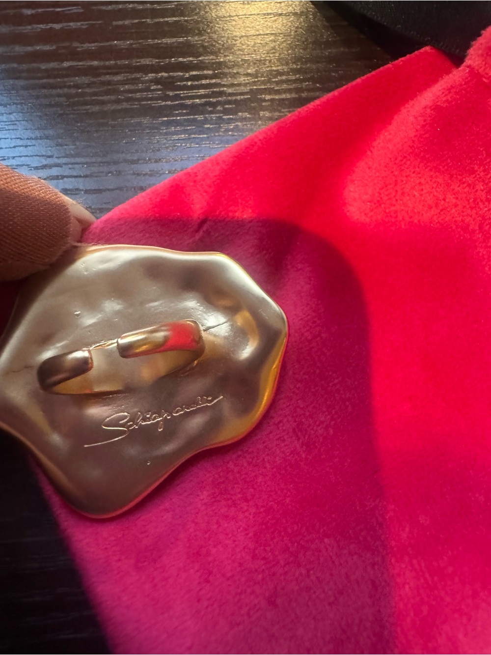 Schiaparelli gold tone Eye Statement Ring with Blue Center adjustable - Picture 7 of 12